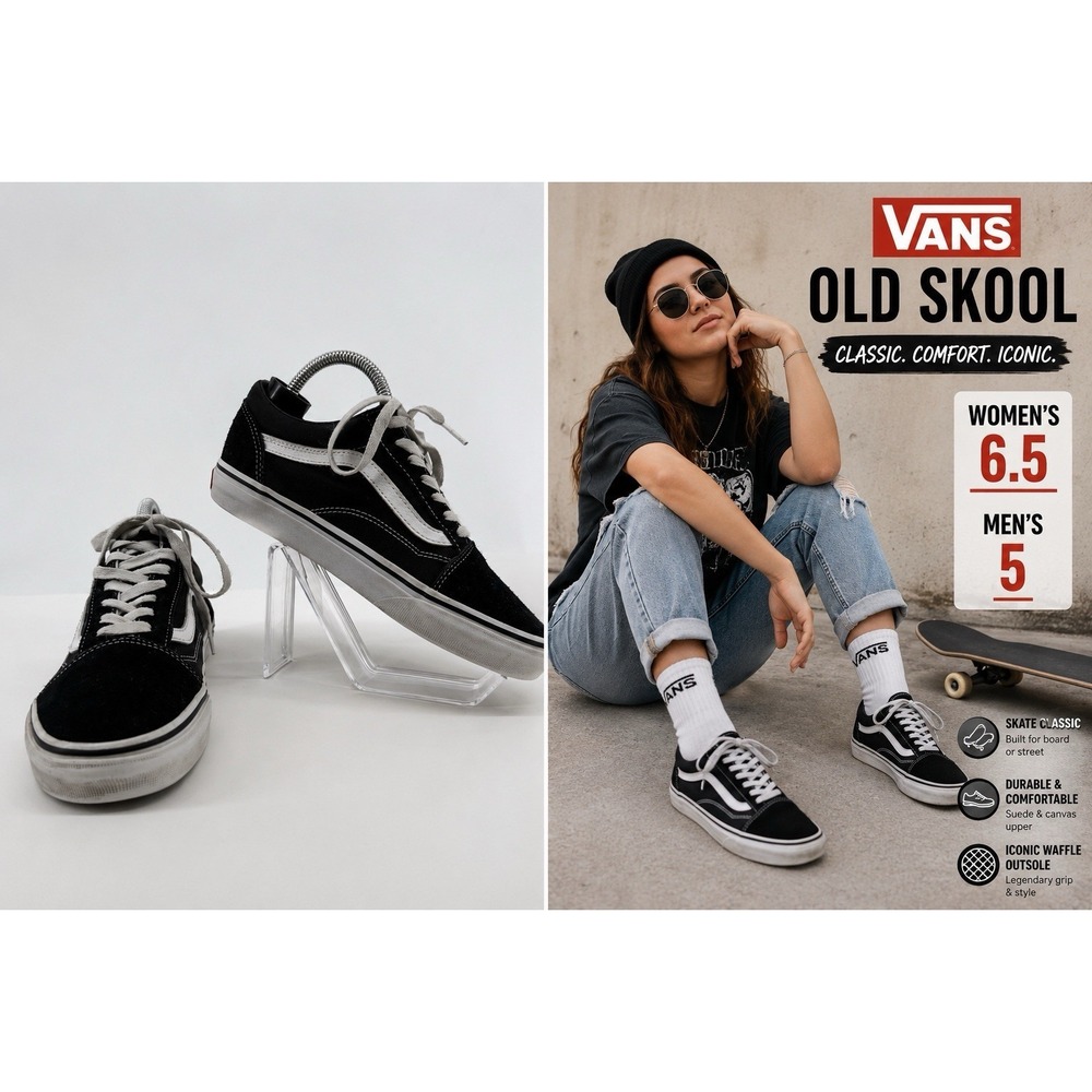 Vans Old Skool Black Suede Canvas Skate Sneakers 5 Men 6.5 Women Unisex Low Top